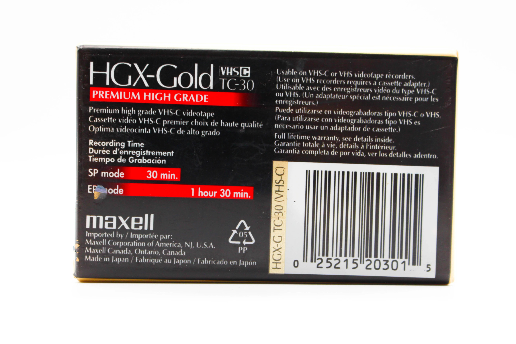 Maxell TC-30 HGX-Gold VHS-C Tape view 2 | SDS
