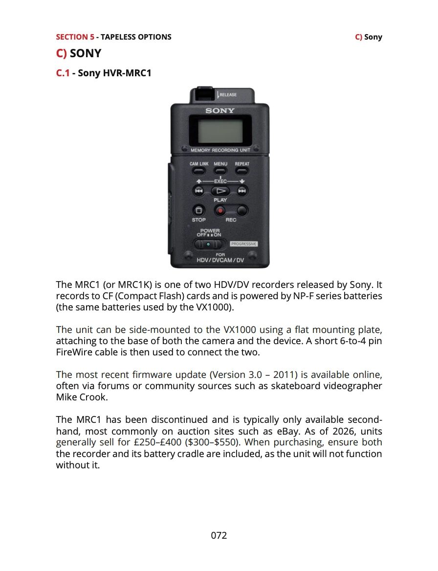 Braynes Sony VX1000 Owners Field Manual - SDS